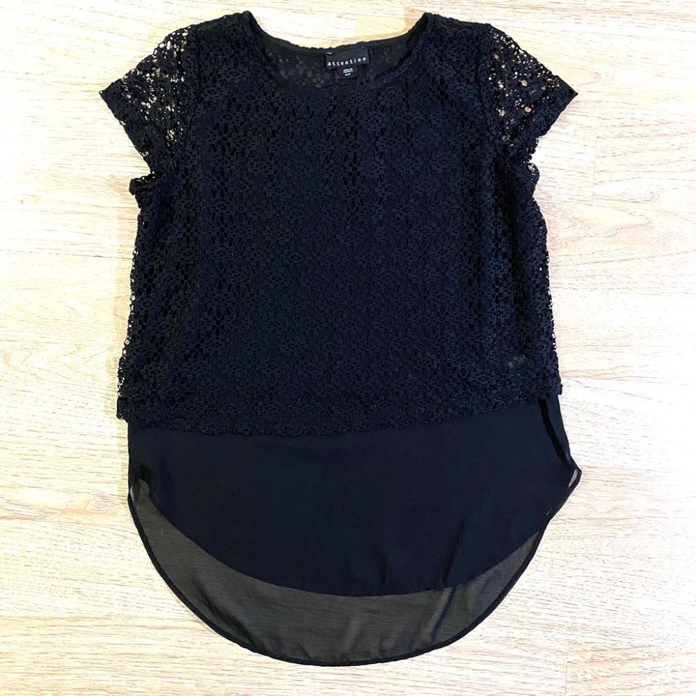 Beautiful Lace & Chiffon Blouse Capped Sleeves EUC